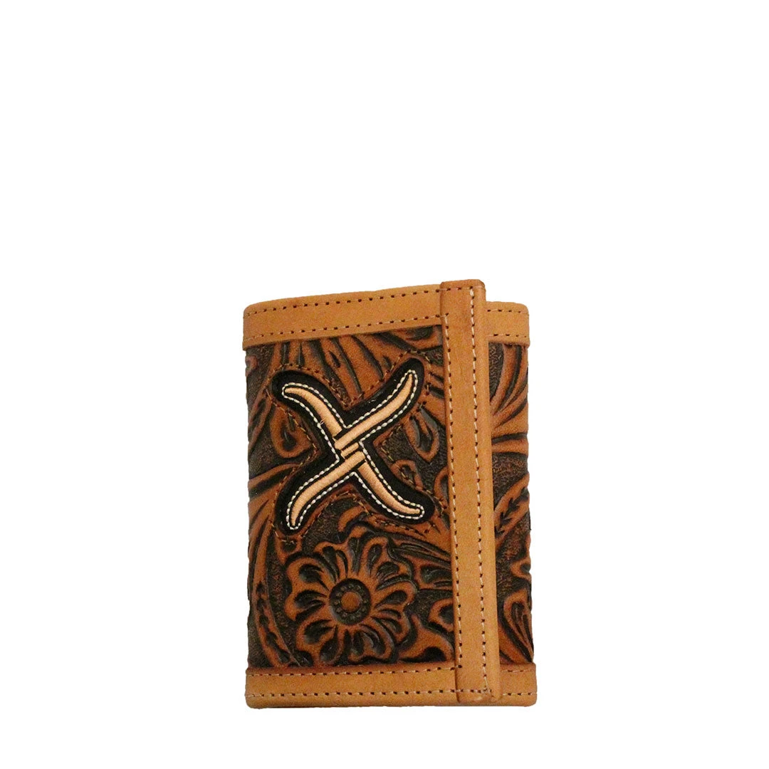 Twisted X Men's Floral Tooled Logo Tri-Fold Wallet