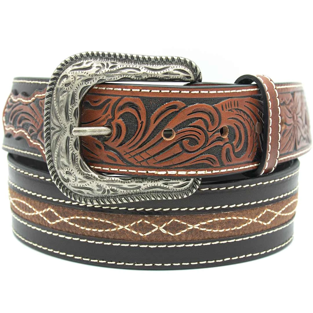 AndWest Men's Center Stitched With Tooled Billets Belt