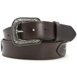AndWest Men's Tooled And Metal Concho Overlay Belt