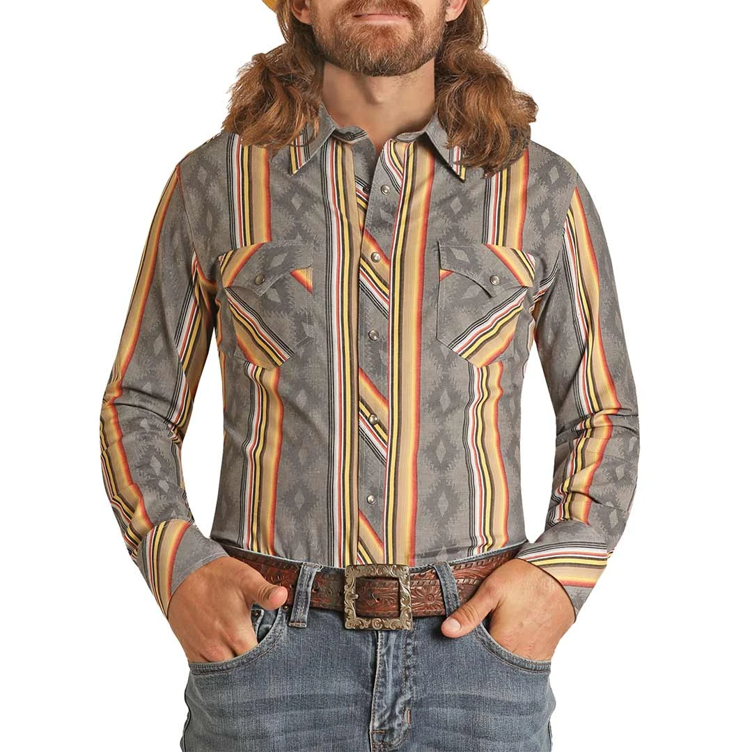 Rock & Roll Cowboy Men's Stripe Print Snap Shirt