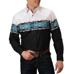 Roper Men's Aztec Border Print Snap Shirt
