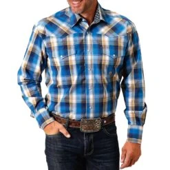 Roper Men's Plaid Print Snap Shirt
