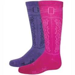 Wrangler Girls' 2 Pack Cowgirl Boot Socks